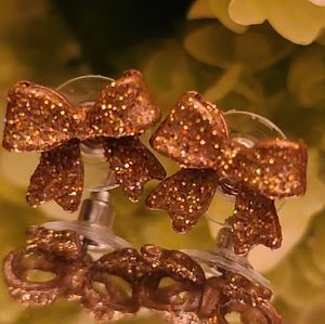 Post Style Back Gold Glitter Earrings Sparkle New